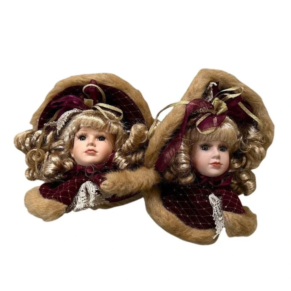 Victorian Doll Head Christmas Ornaments Set of 2 Multicolor 12